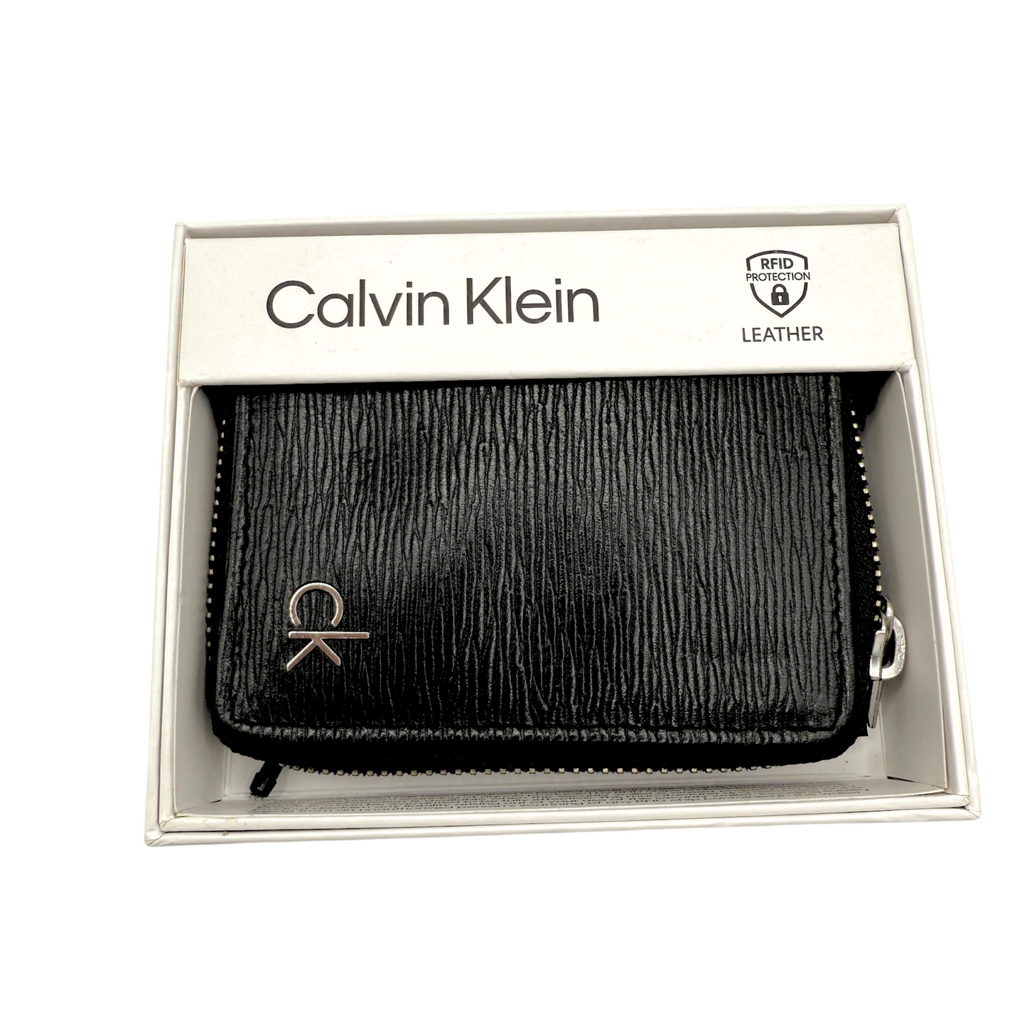 Calvin Klein Coin Purse Wallet Zip Around Unisex Leather Black Colour