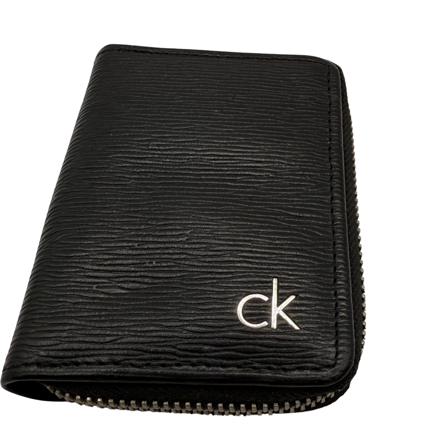 Calvin Klein Coin Purse Wallet Zip Around Unisex Leather Black Colour