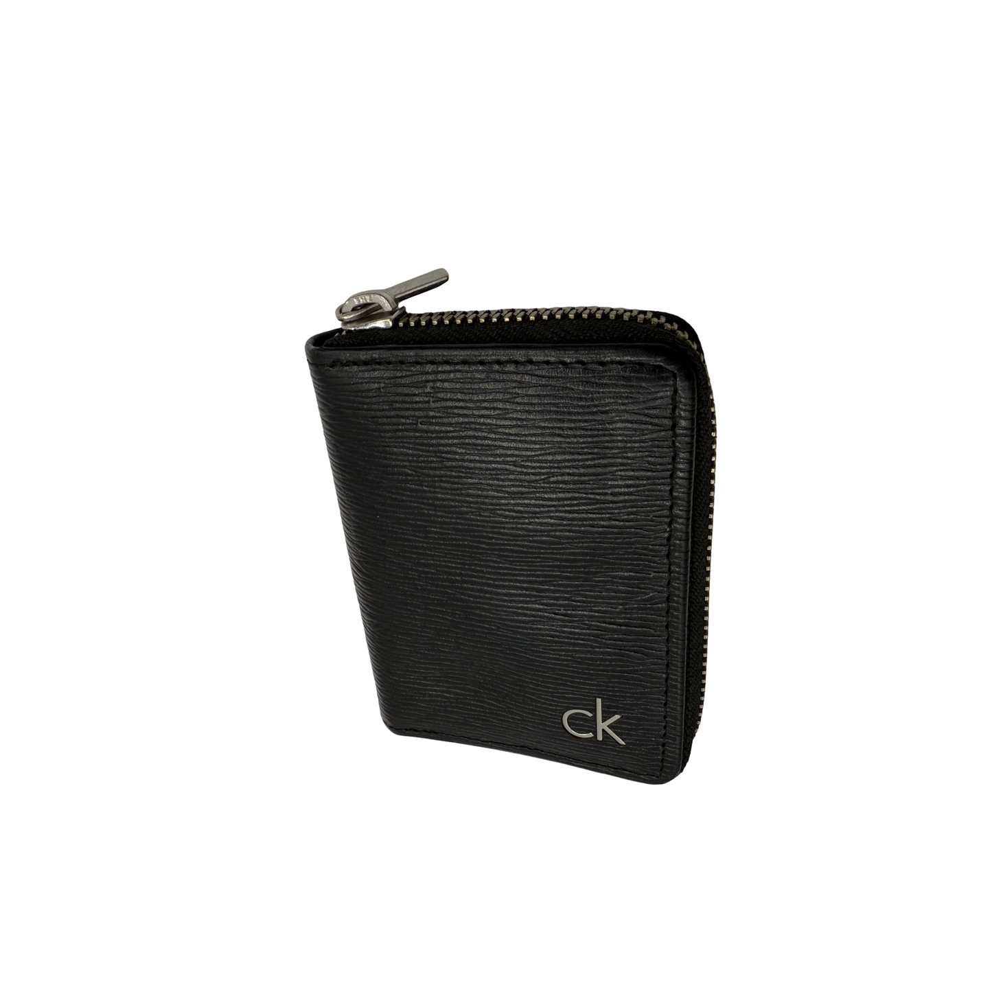 Calvin Klein Coin Purse Wallet Zip Around Unisex Leather Black Colour