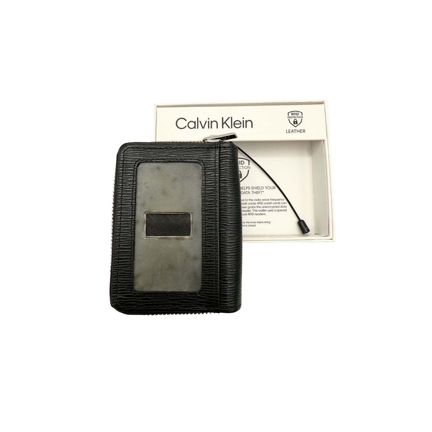 Calvin Klein Coin Purse Wallet Zip Around Unisex Leather Black Colour