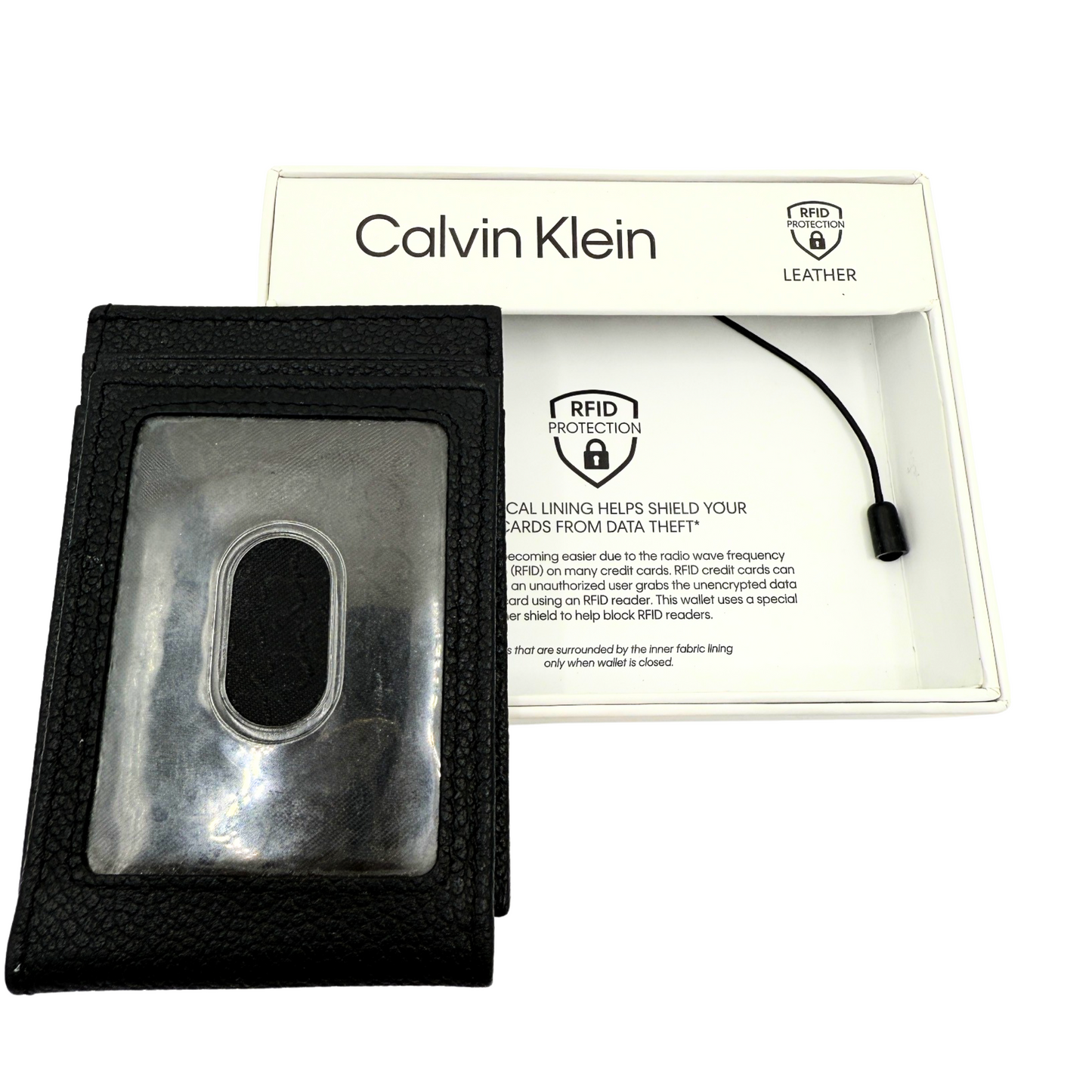 NEW Calvin Klein Slim Profile Black Leather RFID Wallet with Magnetic Billfold