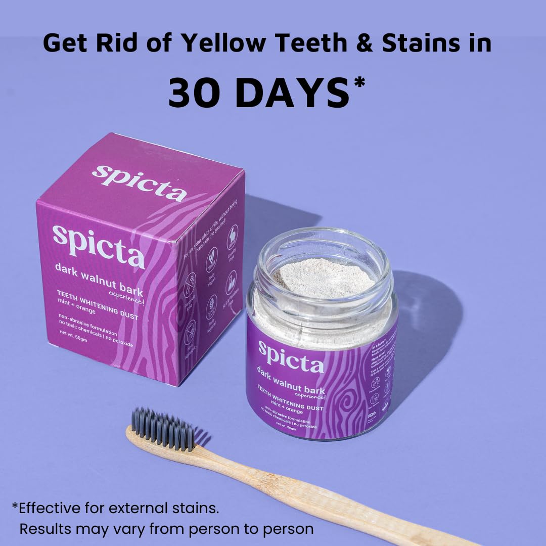 Natural Walnut Bark Teeth Whitening Powder With Mint & Orange | Teeth Stain Remover, Teeth Whitening, Removes Bad Breath, Tartar | No Peroxide, No Charcoal, Fresh, Natural, Safe for Adults & Kids