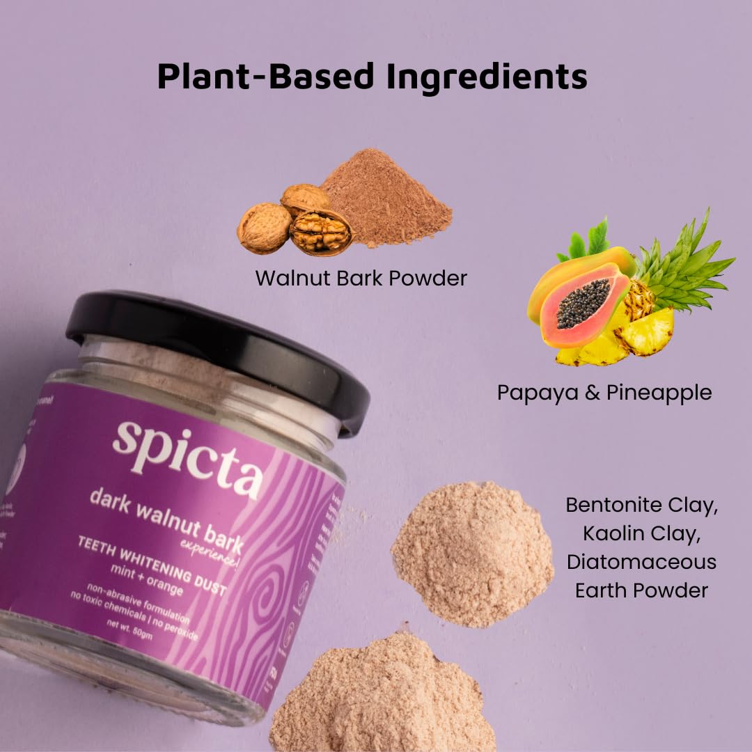 Natural Walnut Bark Teeth Whitening Powder With Mint & Orange | Teeth Stain Remover, Teeth Whitening, Removes Bad Breath, Tartar | No Peroxide, No Charcoal, Fresh, Natural, Safe for Adults & Kids