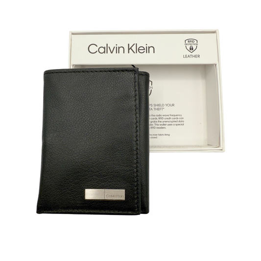 Calvin Klein Trifold Wallet for Men Black Calf Leather RRP£70 RFID Protection