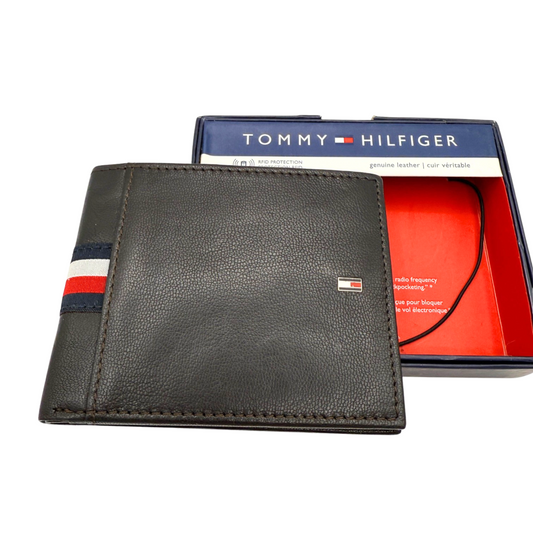 Tommy Hilfiger Bifold Wallet for Men - RFID Protection - Dark Brown