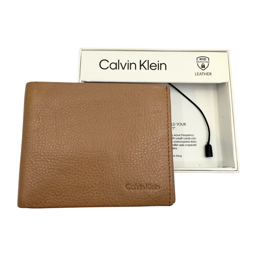Calvin Klein Bifold Wallet for Men - Light Brown/ Tan - RFID Protection