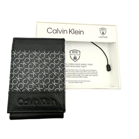 NEW Calvin Klein Slim Profile Black Leather RFID Wallet with Magnetic Billfold