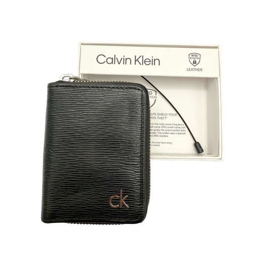 Calvin Klein Coin Purse Wallet Zip Around Unisex  Leather Black Colour